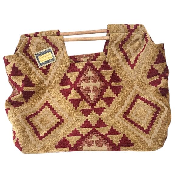 Fabric Tapestry Large Square Tote w/Wood Bar Handles - Picture 9 of 12